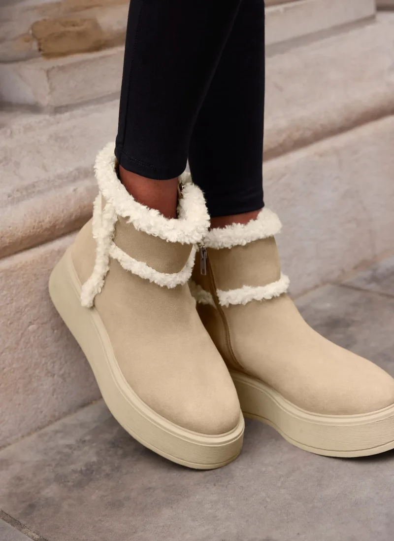 chunky suede boots in neutral