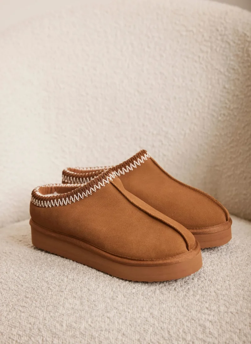 chunky suede tan slippers