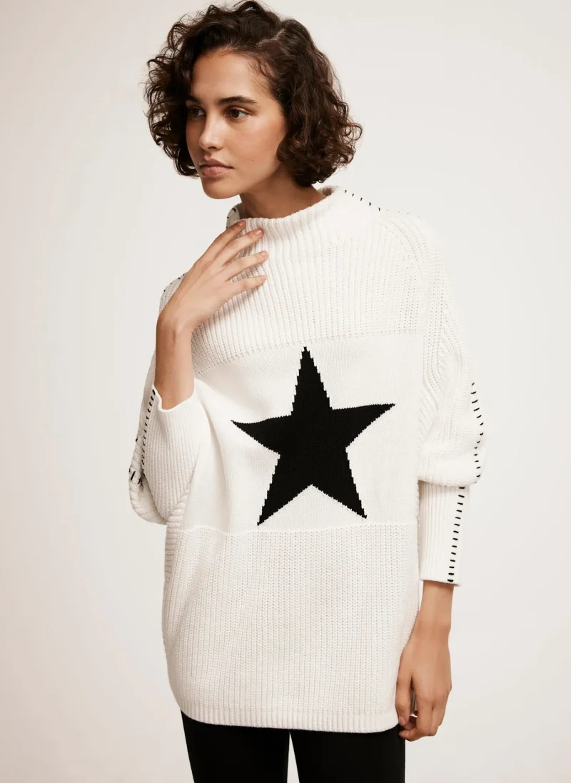 cotton blend star print jumper white