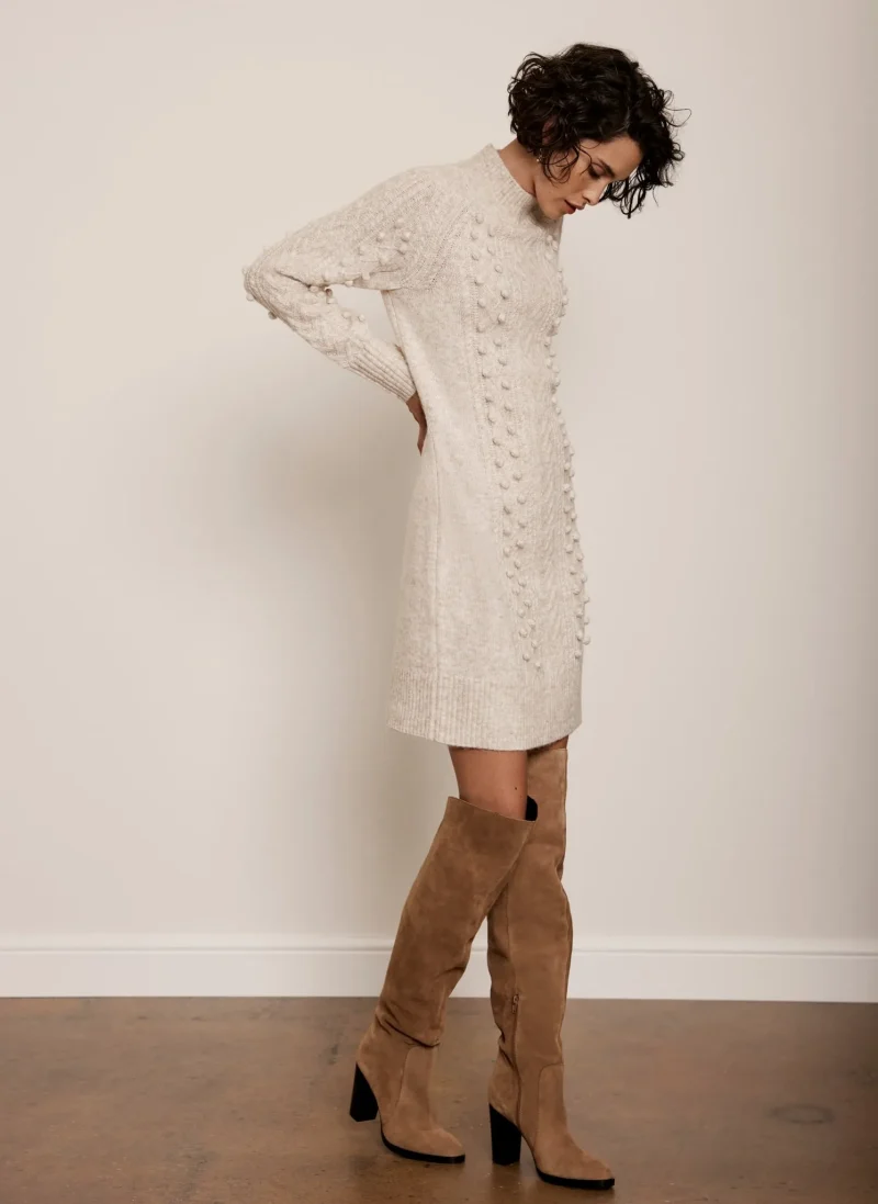 cozy cable knit mini dress in neutral