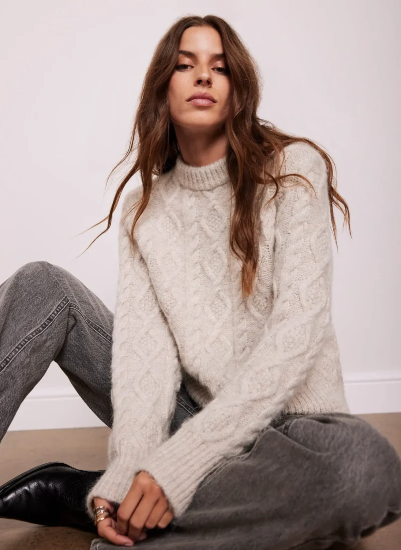 cozy cable knit sweater neutral tone