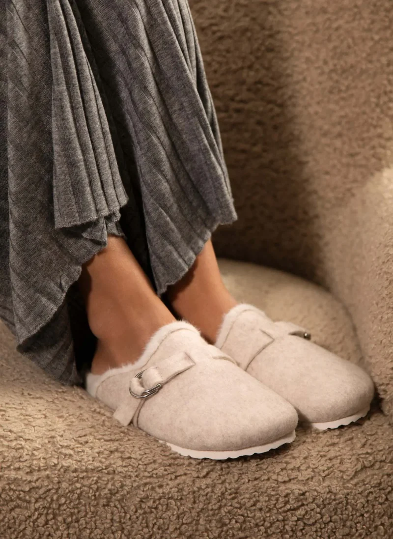 cozy felt clog slippers neutral comfort