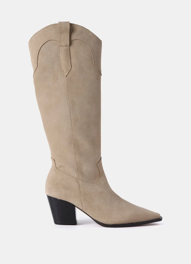 cream suede western long boots