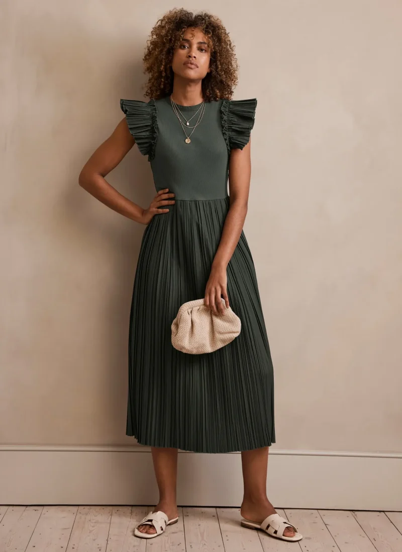 crinkle jersey midi dress in khaki