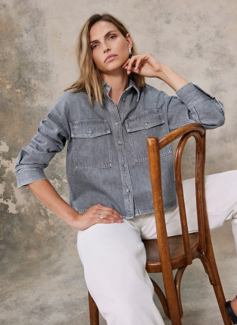 cropped grey denim shirt