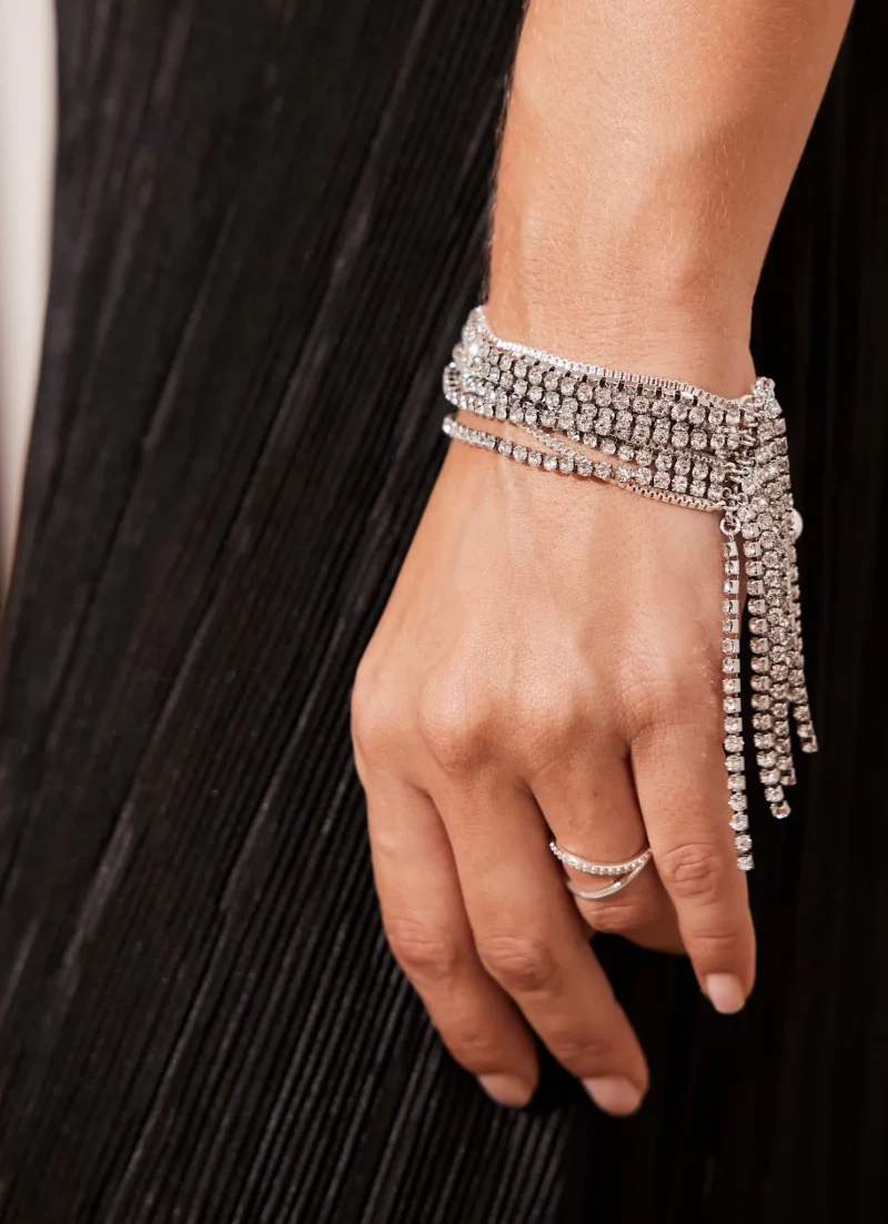 crystal fringe silver tone bracelet