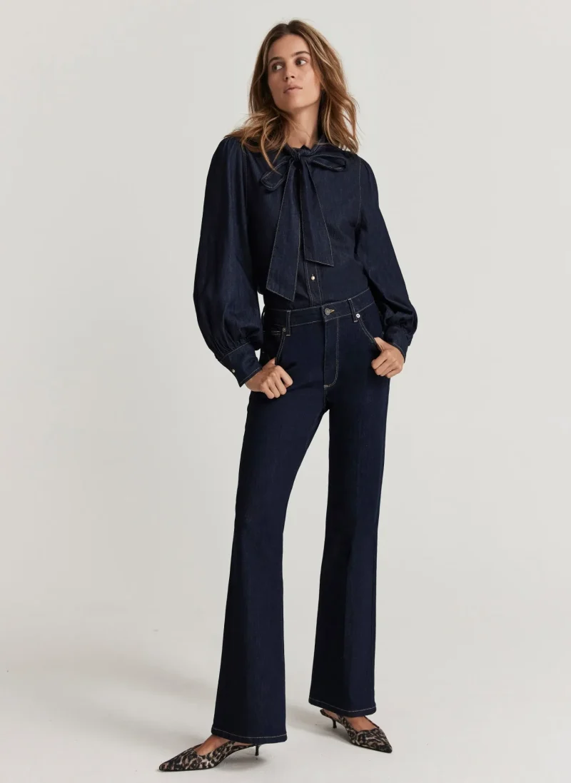 dark indigo high rise flare jeans