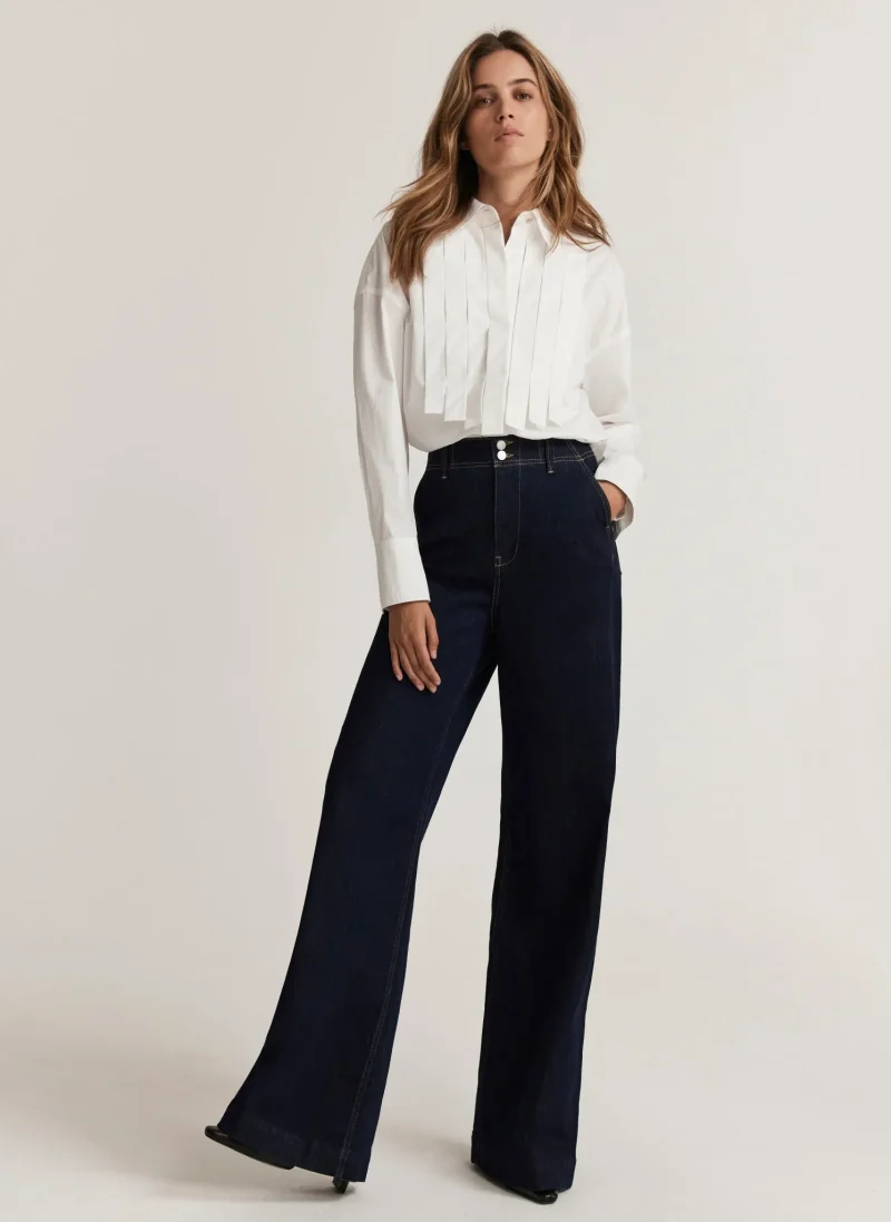 dark indigo wide leg jeans