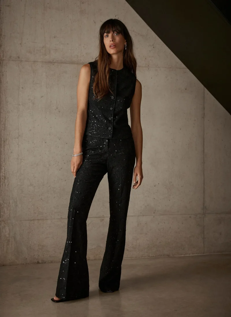 elegant black lace sequin pants