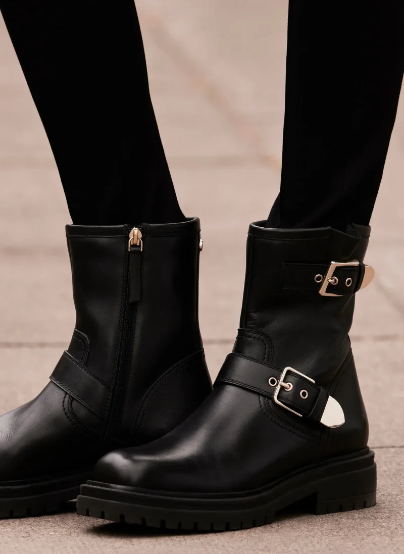 elegant black leather biker boots