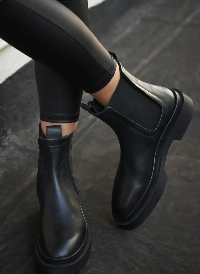 elegant black leather chelsea boots