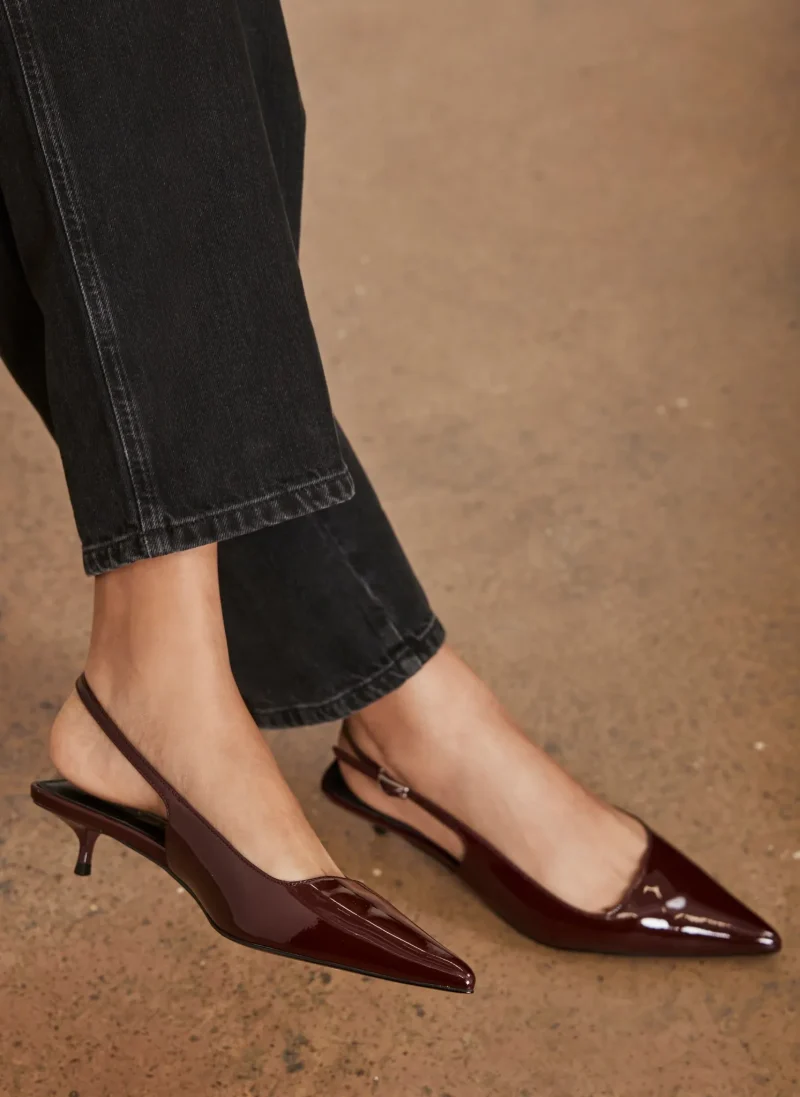 elegant burgundy patent kitten heels