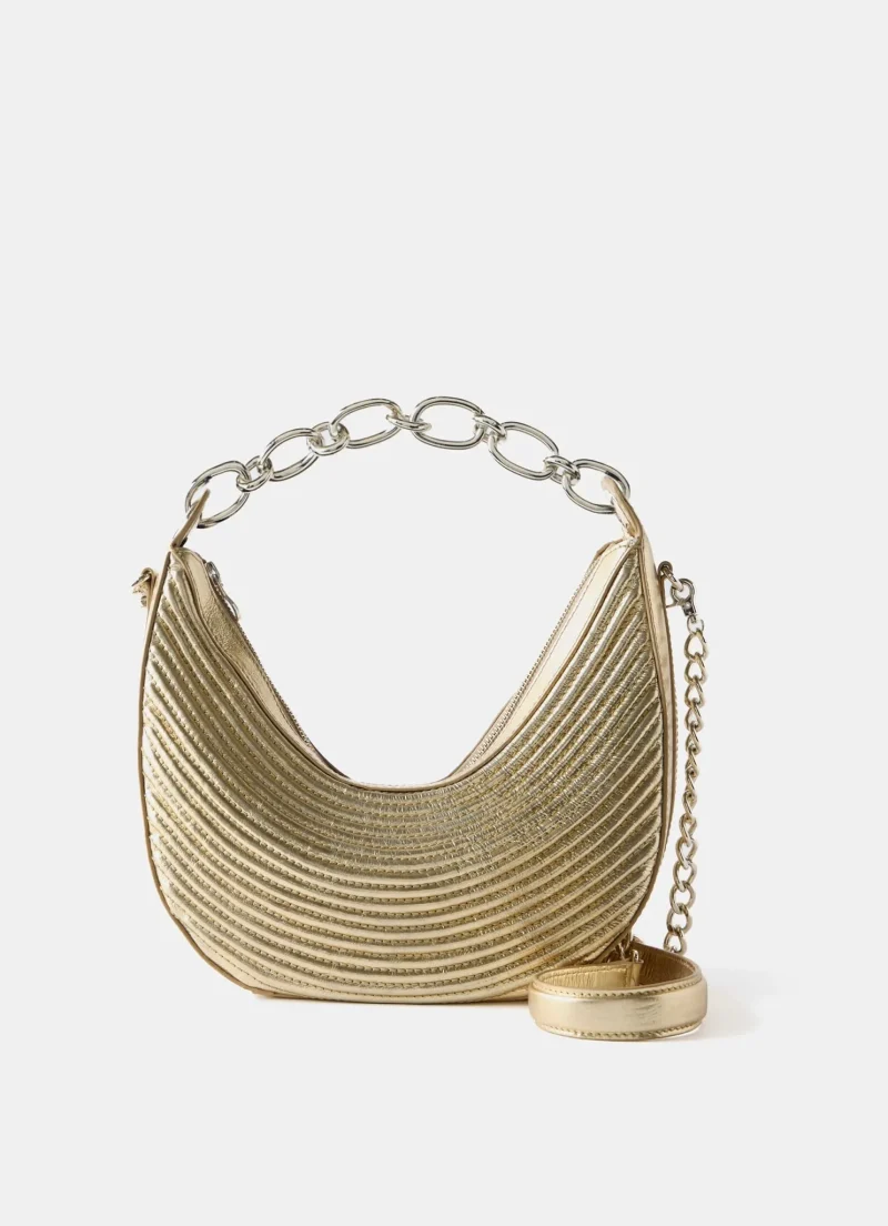 elegant gold ribbed chain crossbody bag