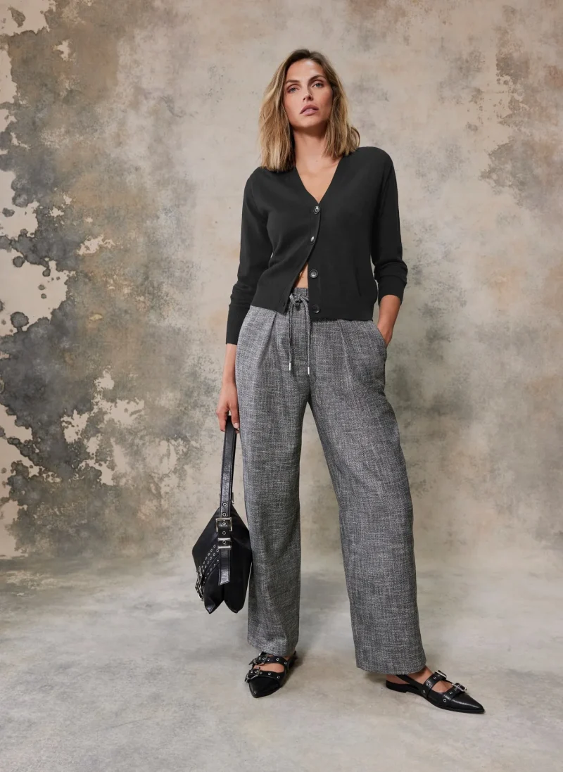 elegant grey pleated wide leg pants