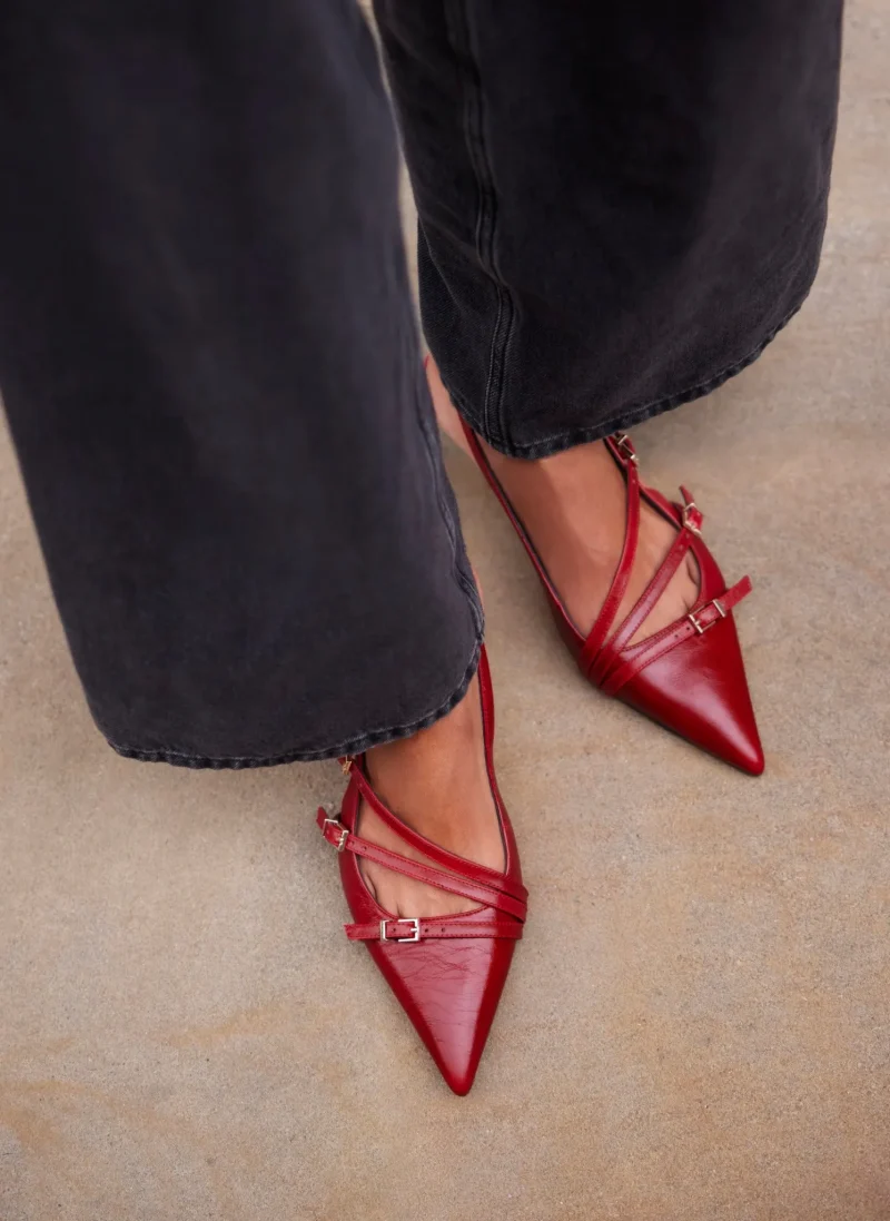 elegant red slingback heels with buckle