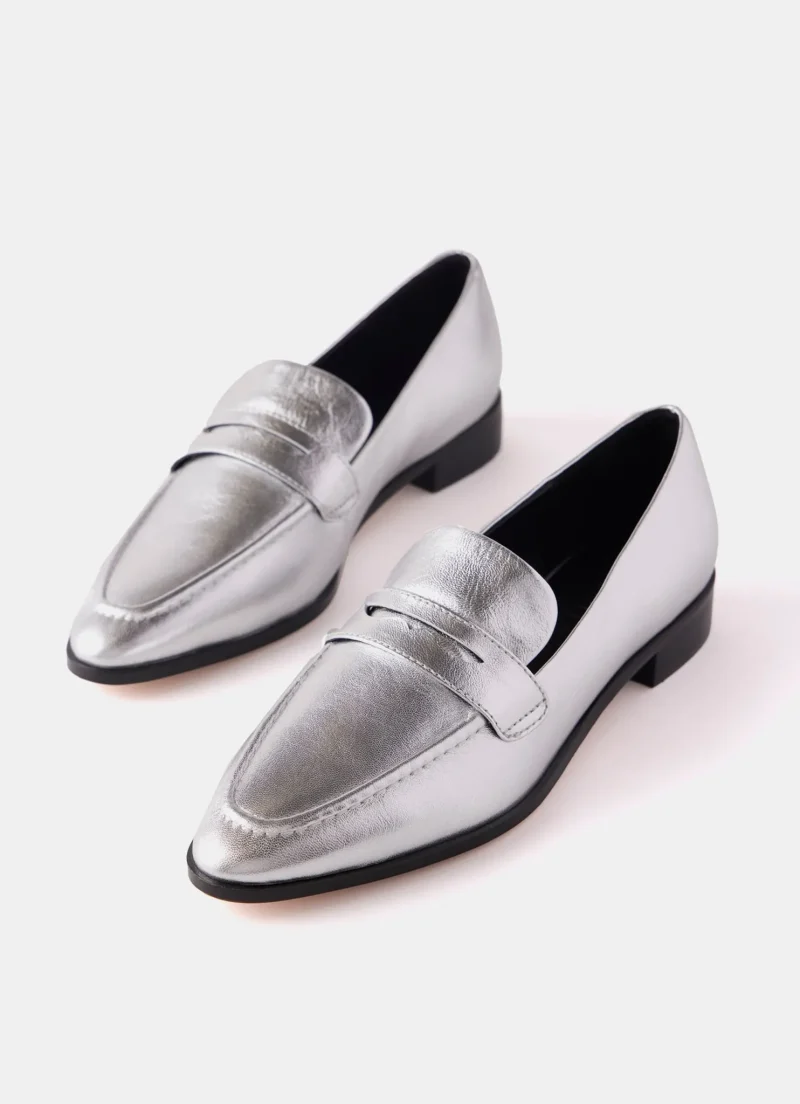 elegant silver leather loafers