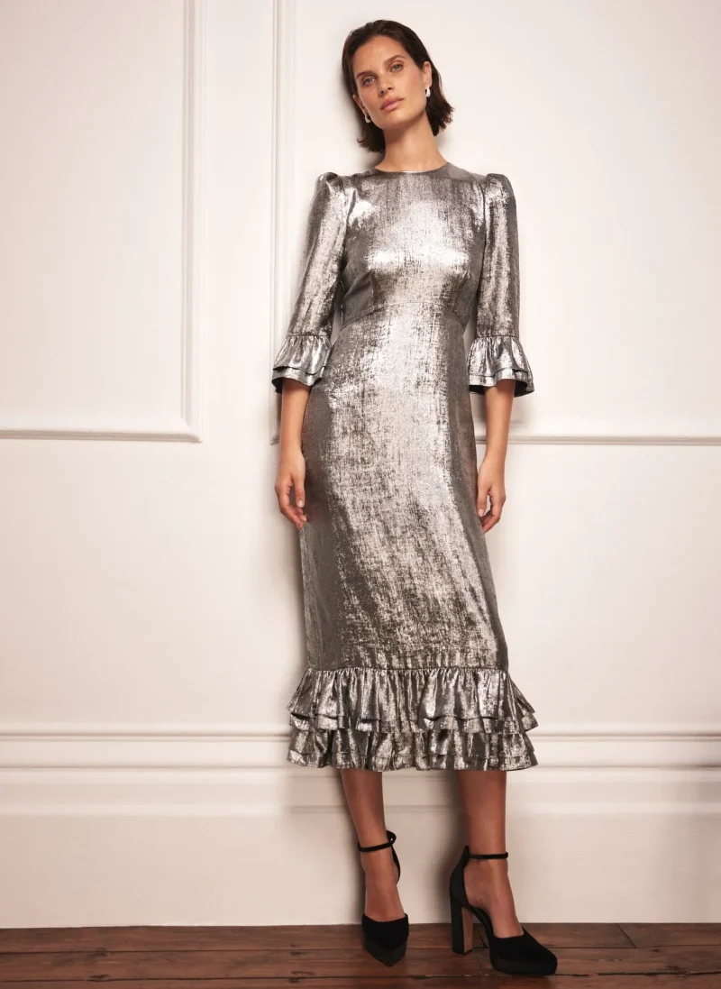 elegant silver midi dress for women