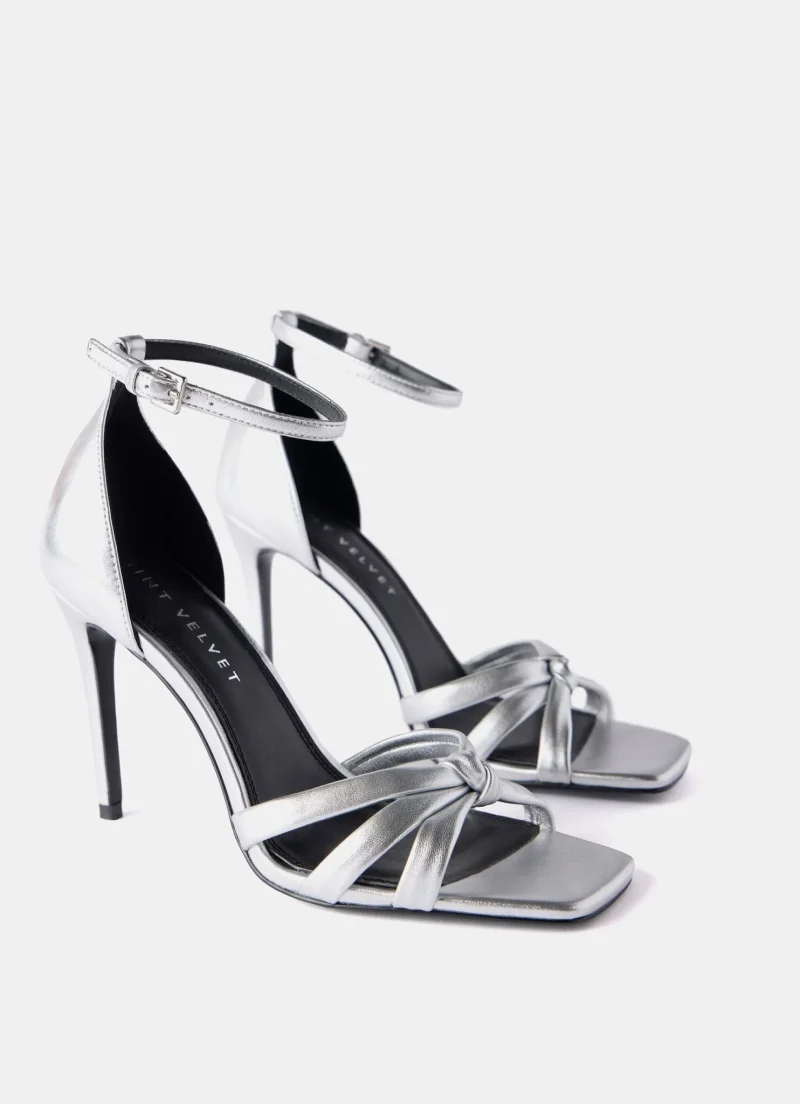 elegant silver strappy heeled sandals