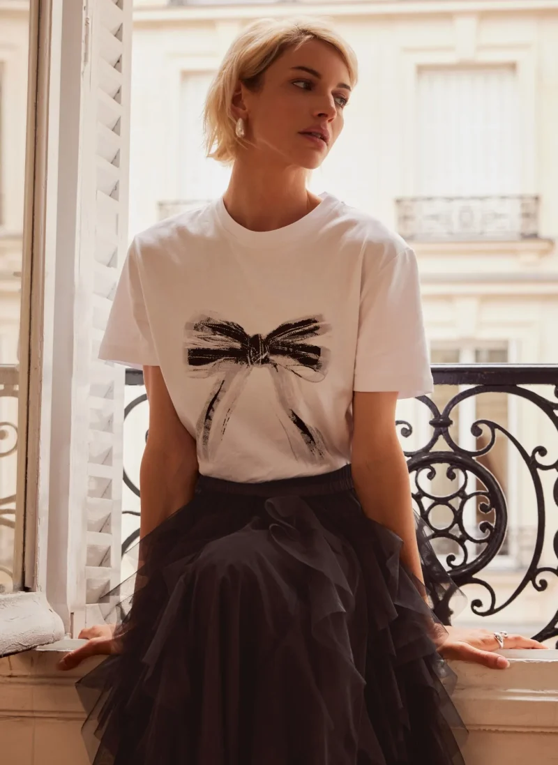 elegant white bow graphic tee