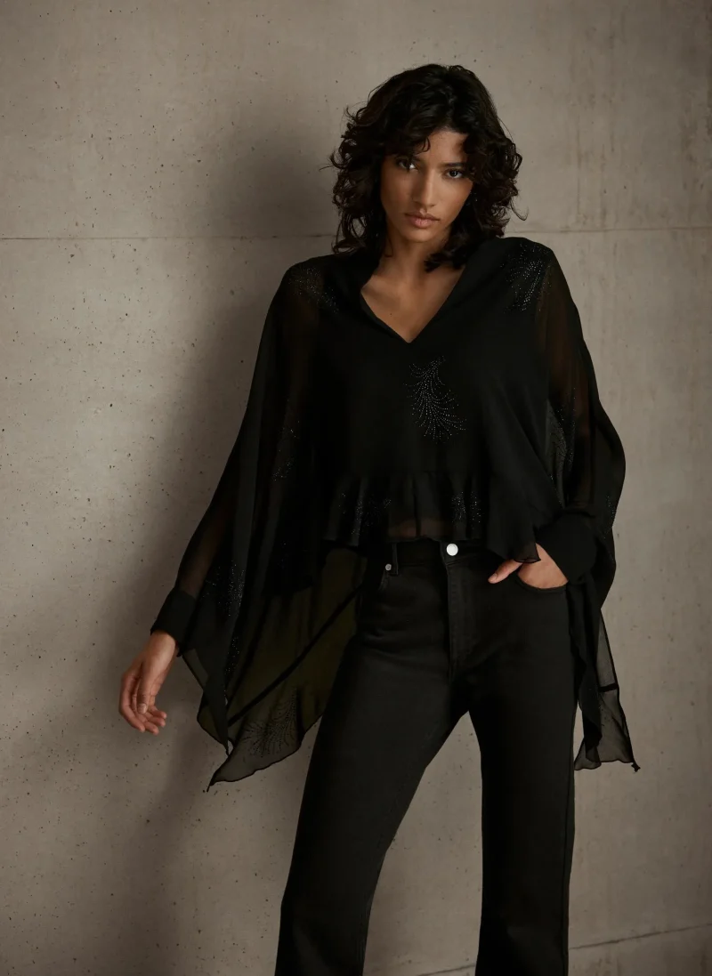 embellished black cape top for women