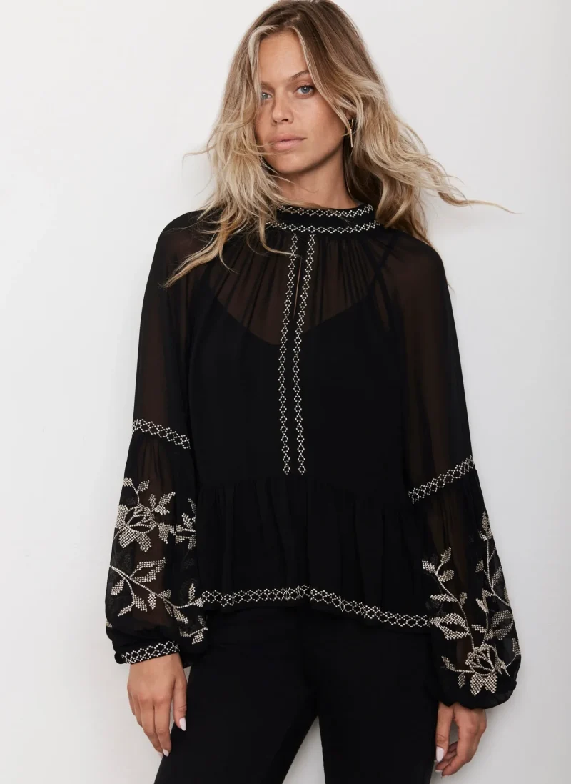 embroidered black boho blouse