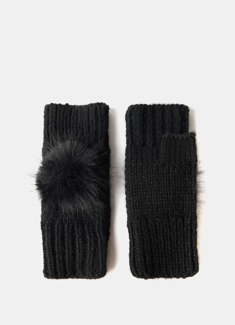 faux fur black pom pom hand warmers