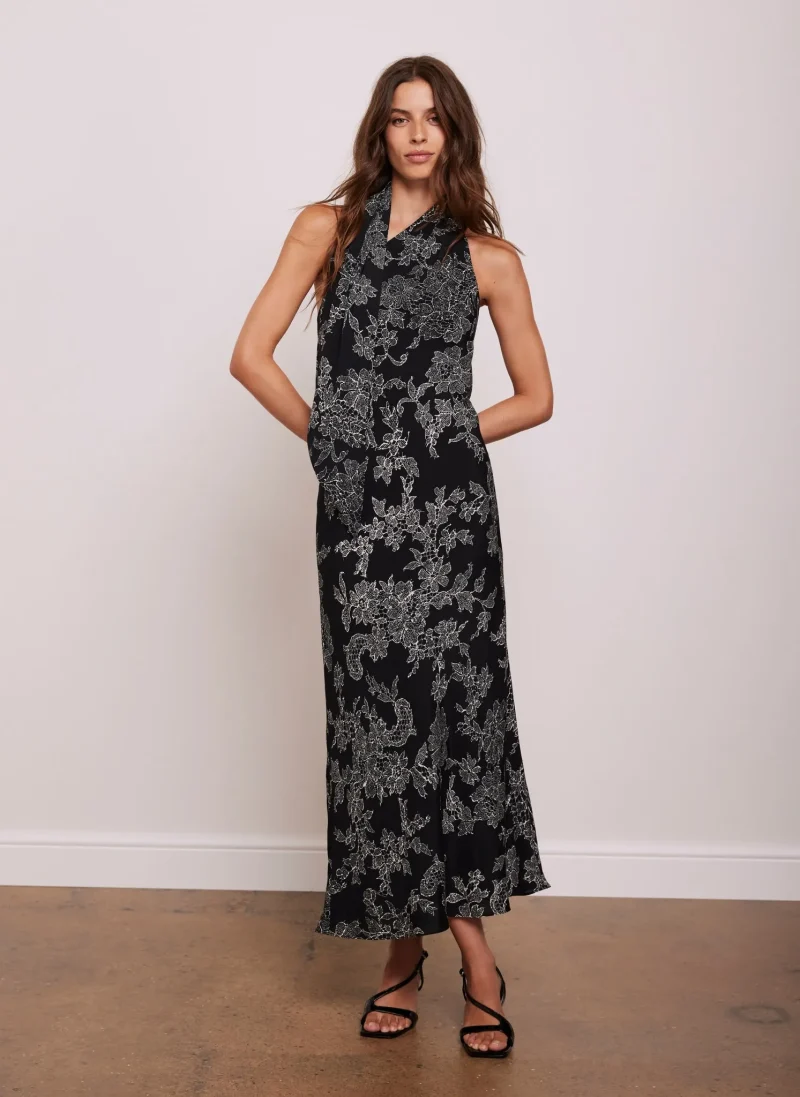 floral lace maxi dress black