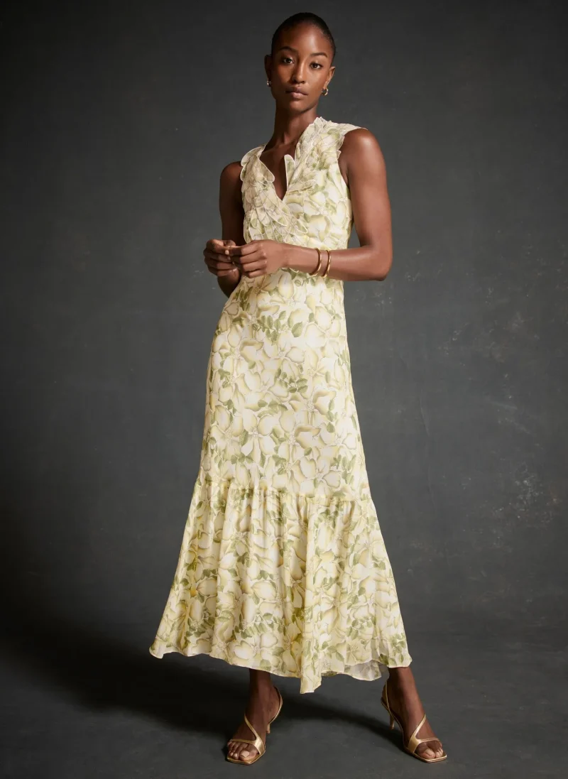 floral maxi dress yellow print