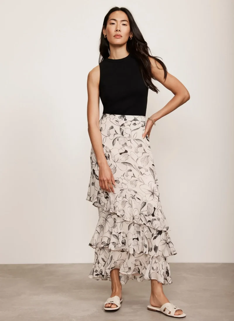 floral maxi skirt cream print