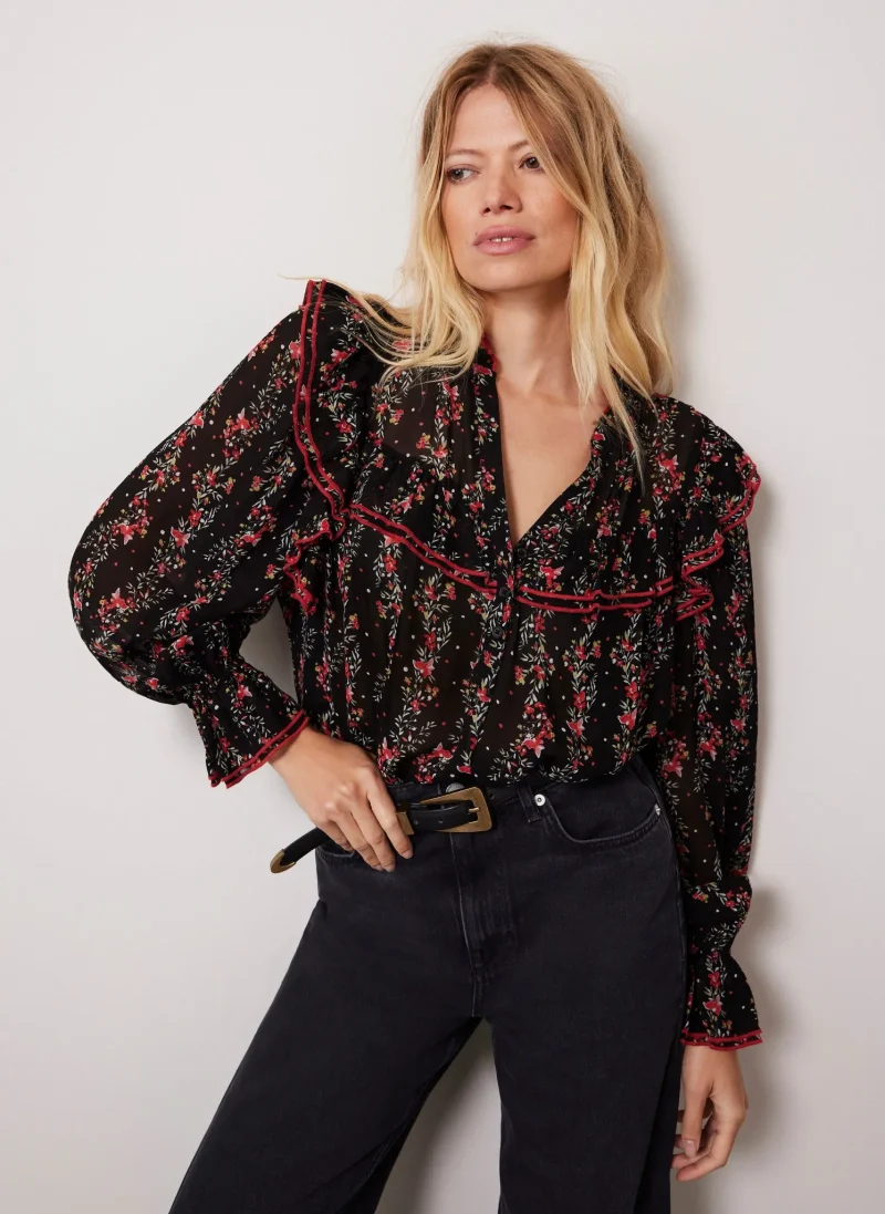 floral print black blouse