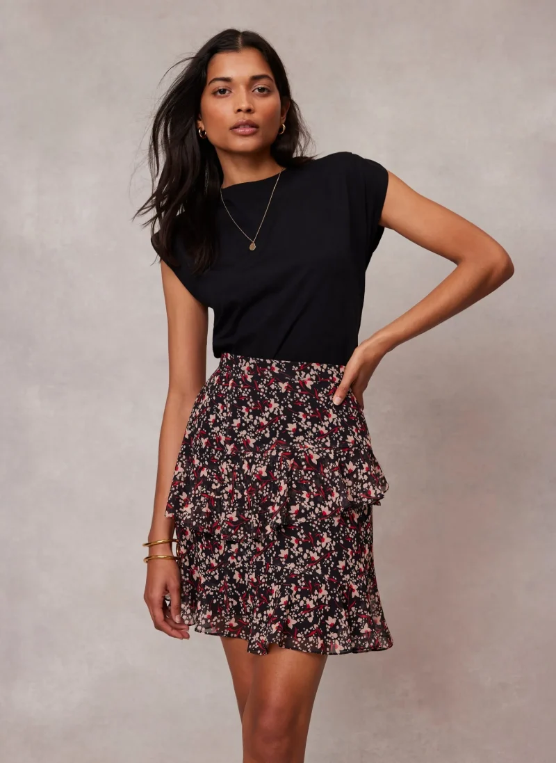 floral print black mini skirt