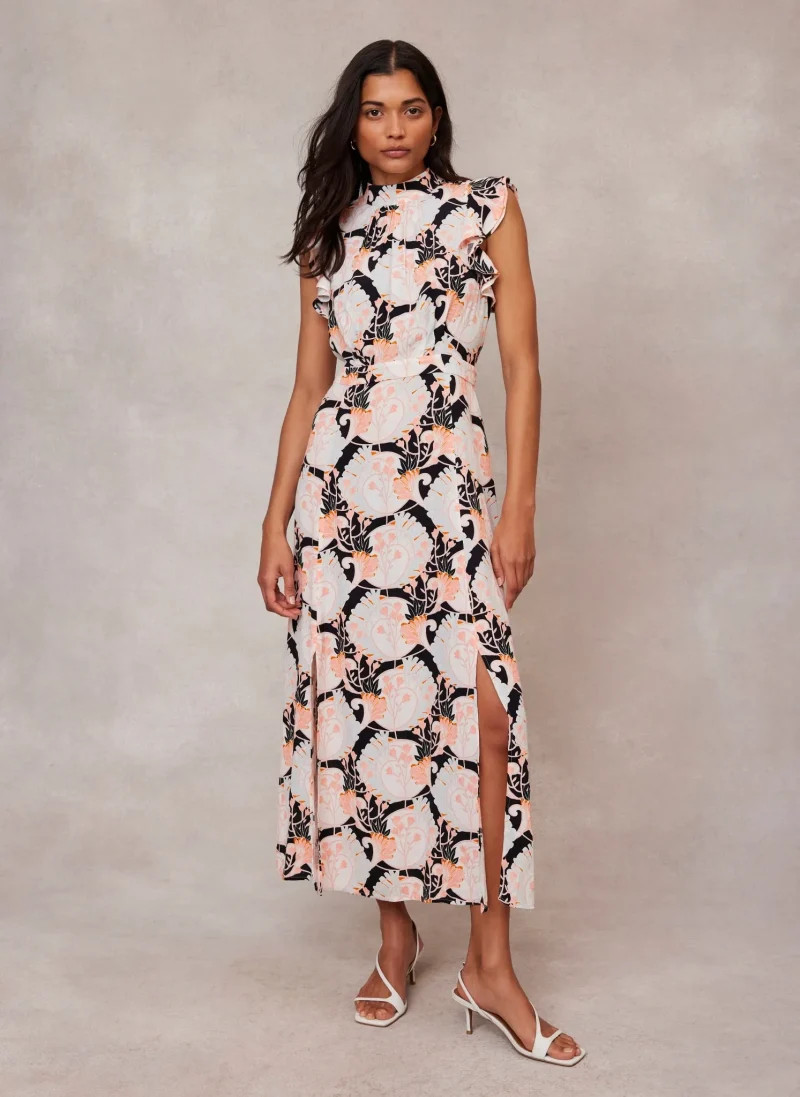 floral print midi dress in black