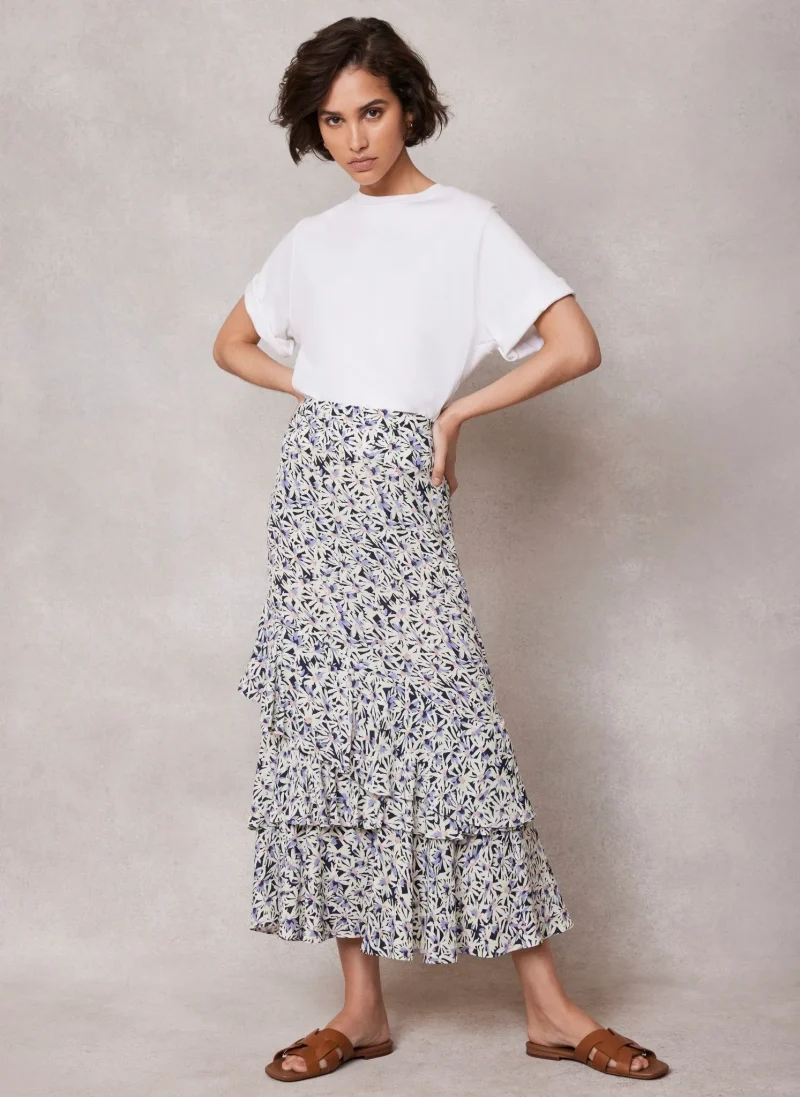 floral print midi skirt in neutral