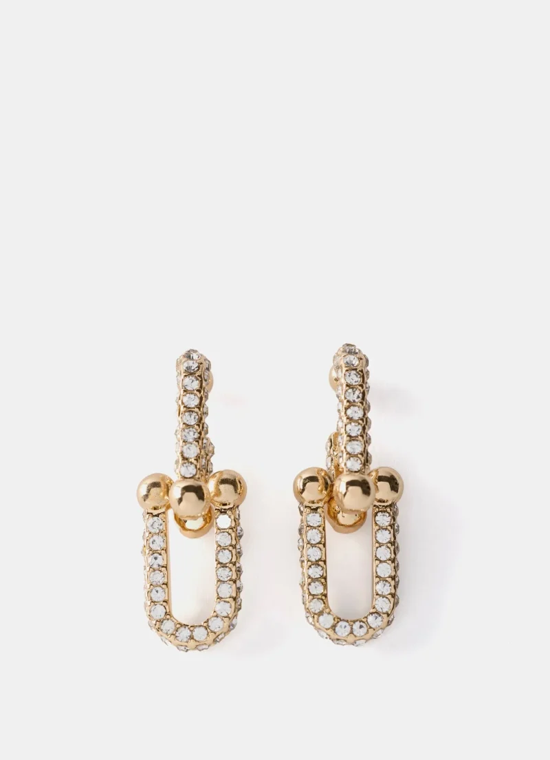 gold crystal link hoop earrings