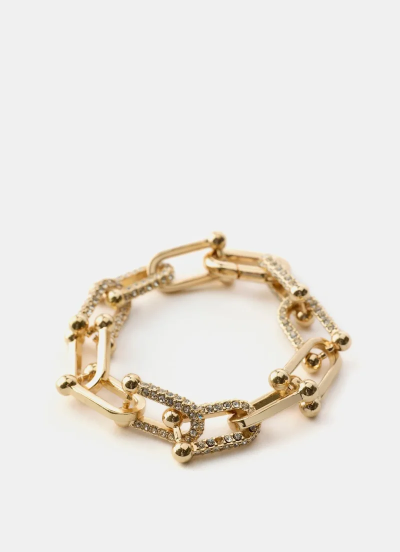 gold crystal pave link bracelet