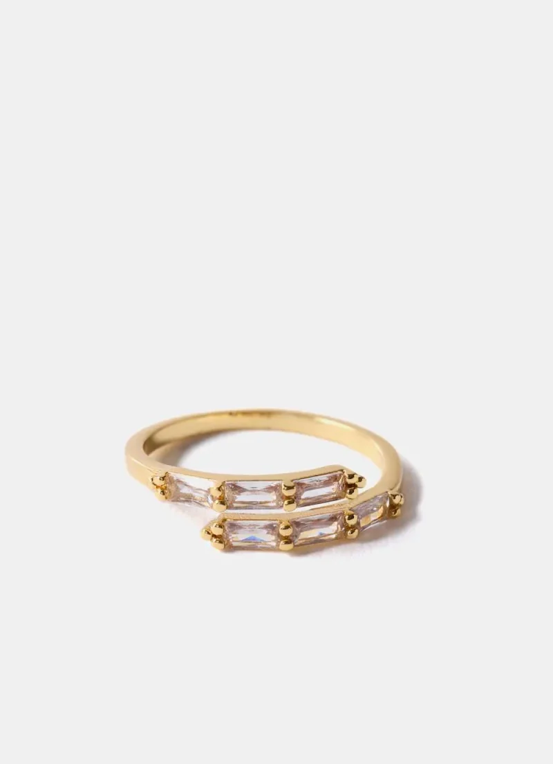 gold crystal wrap ring 14k gold plated