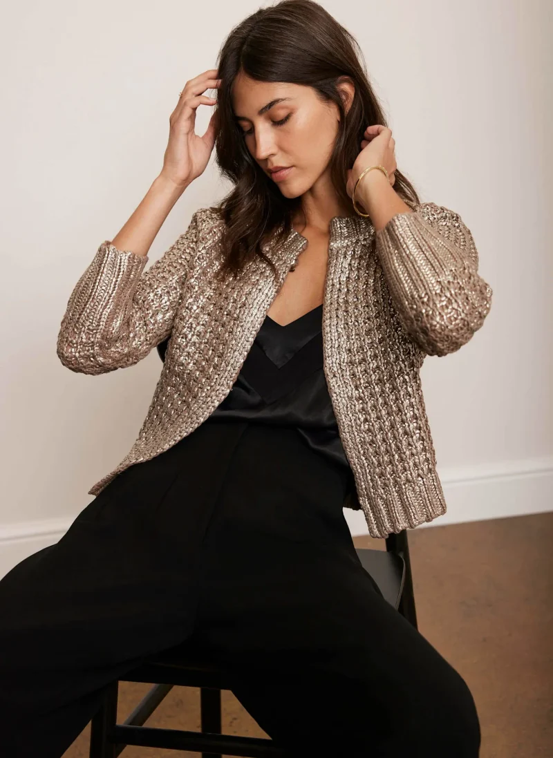 gold foil knit cardigan sweater