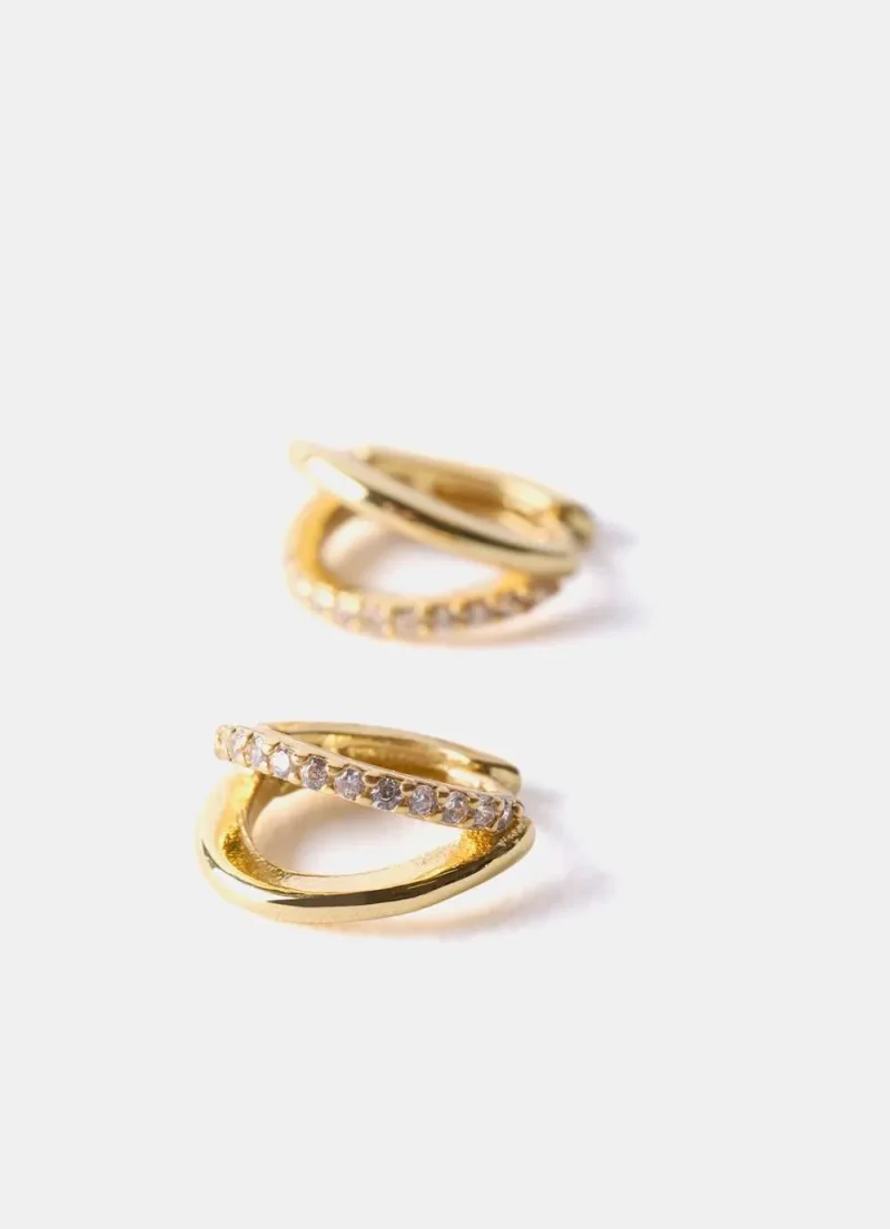 gold plated pave huggie earrings