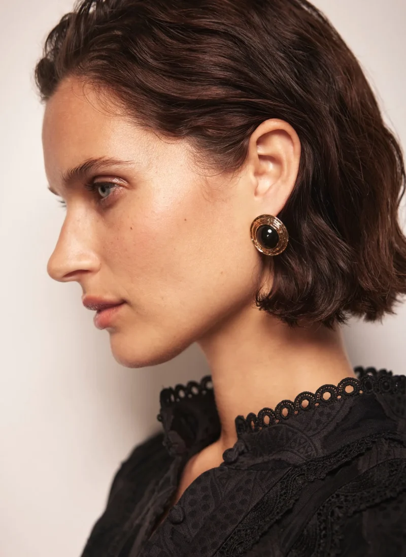 gold stone earrings with elegant details