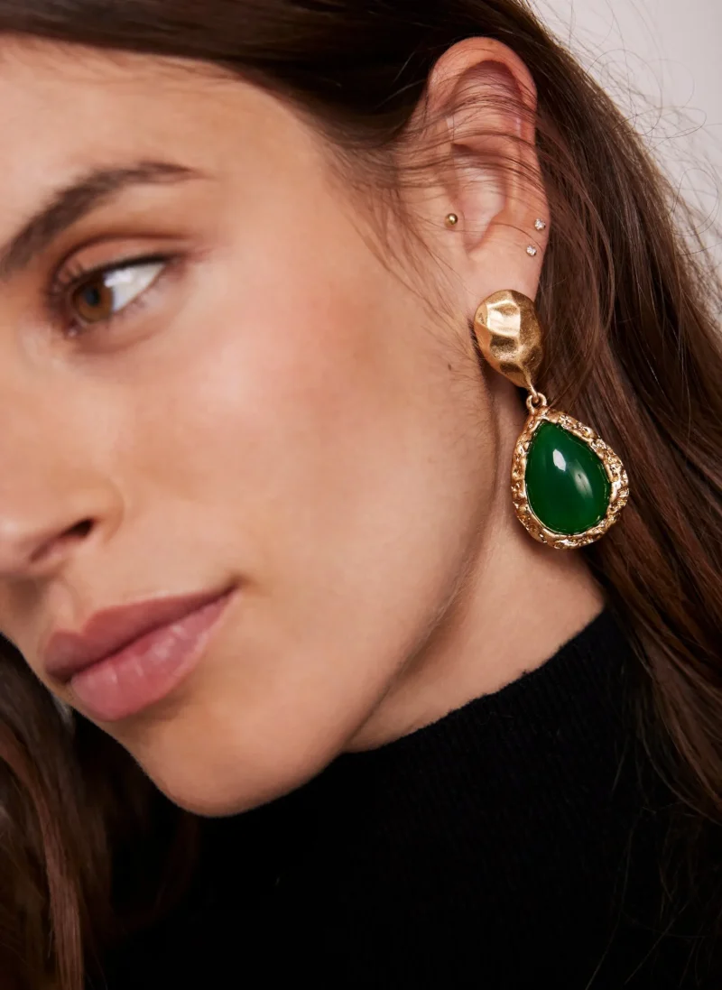 gold stone statement earrings