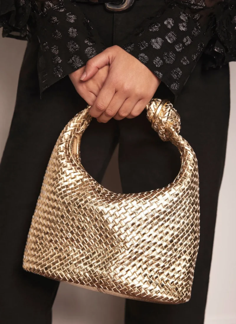 gold woven leather knot bag