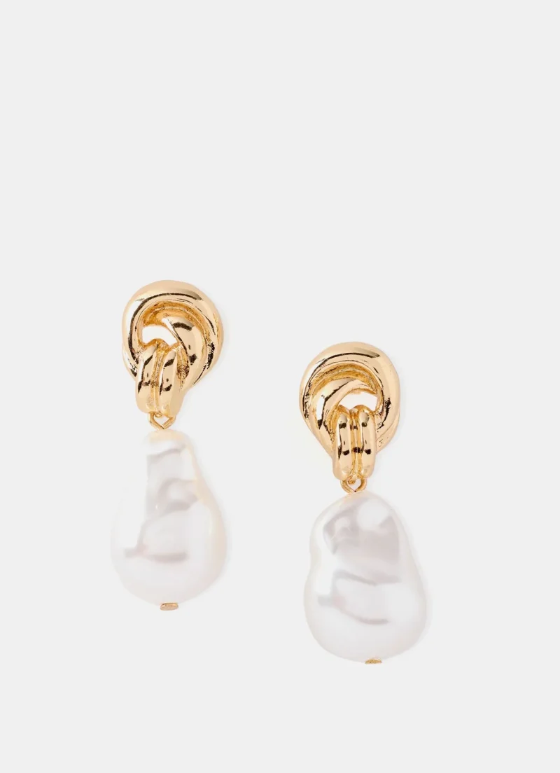 golden pearl drop earrings