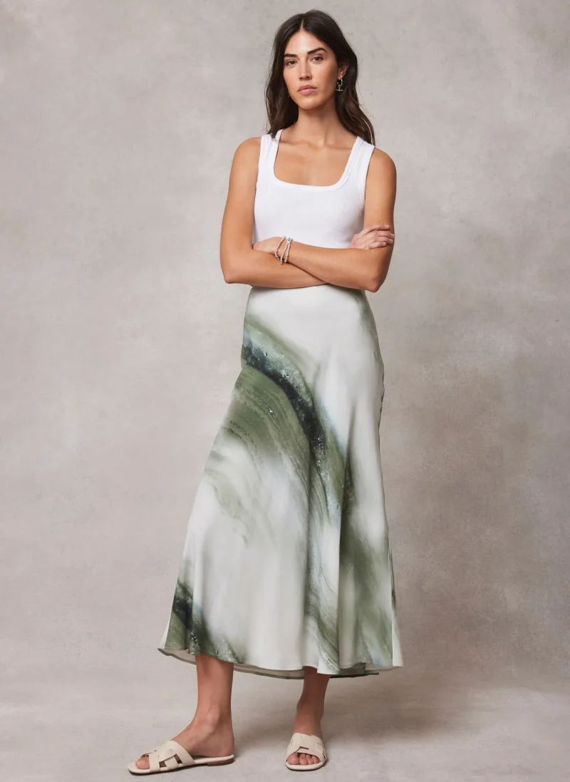 green ombre maxi skirt flowy print