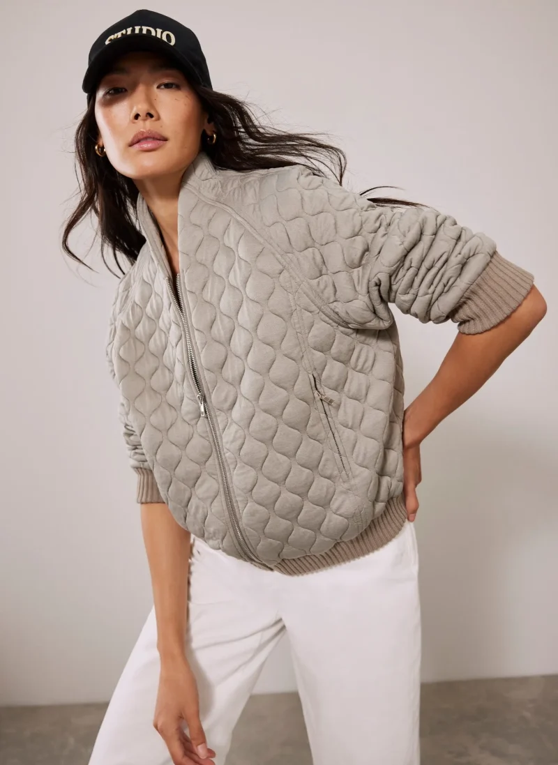 green quilted bomber jacket soft jersey fabric