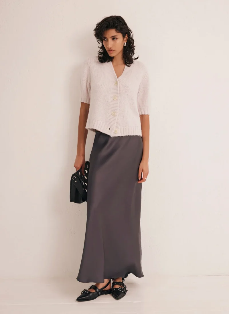 grey satin maxi slip skirt