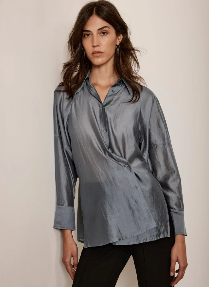 grey sheer long sleeve blouse