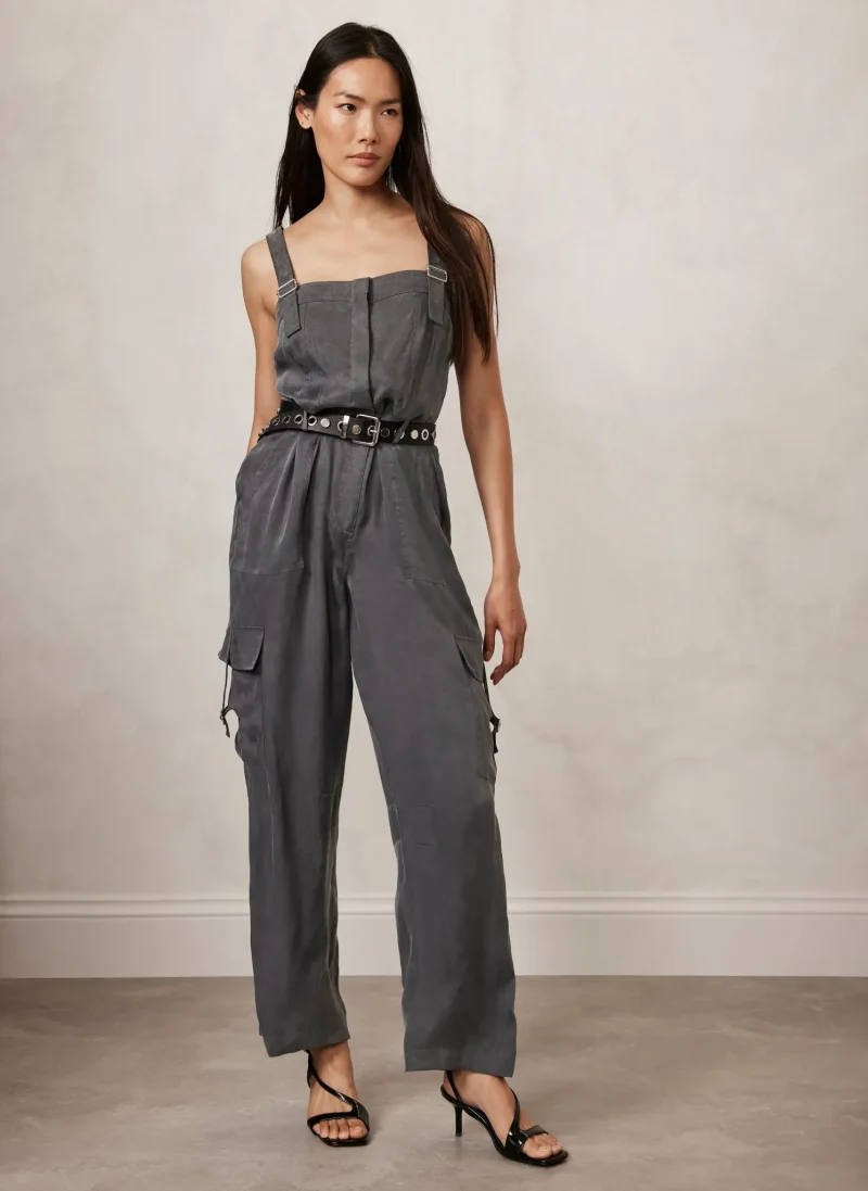 grey utility jumpsuit with pockets