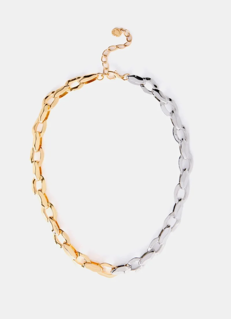 hammered mixed metal chain necklace