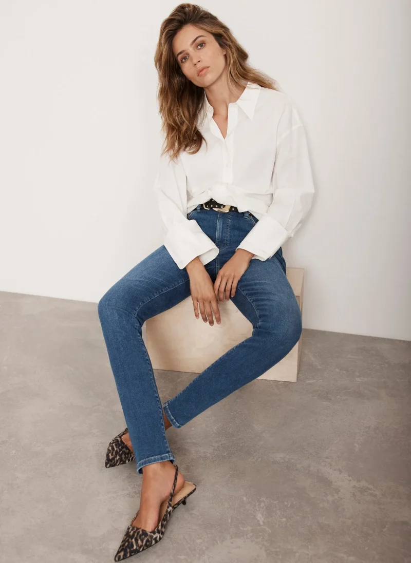 high rise indigo skinny jeans for sculpted fit