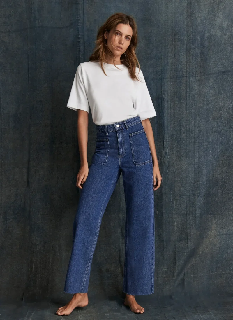 indigo cropped wide leg jeans